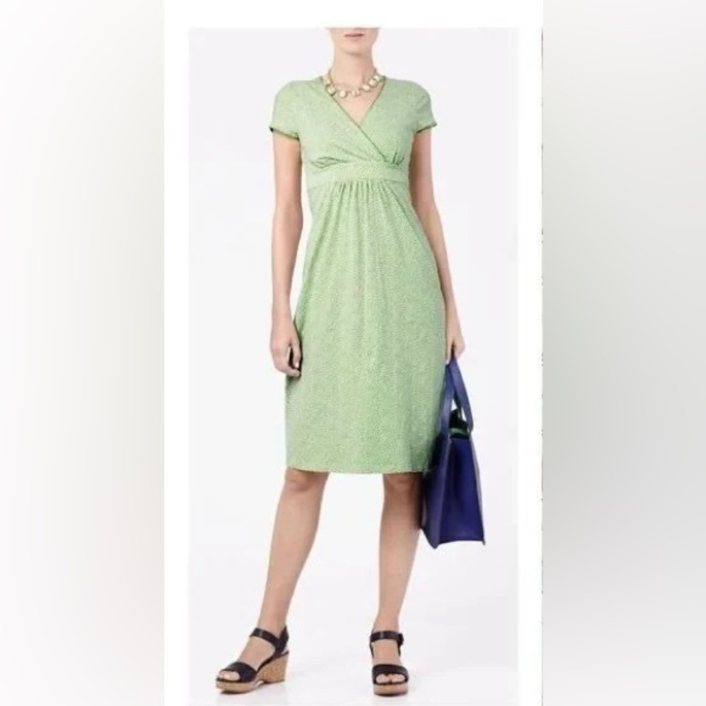 Boden Green and White Polka Dot Jersey Sleeveless Day Dress